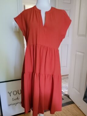 Calvin Klein Women's Rust Tiered Midi Dress